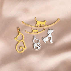 EUEAVAN 1pc Stainless Steel Cat Charms Animal Pendant Cute Pet Necklace Bracelet Earrings Jewelry Making Accessories