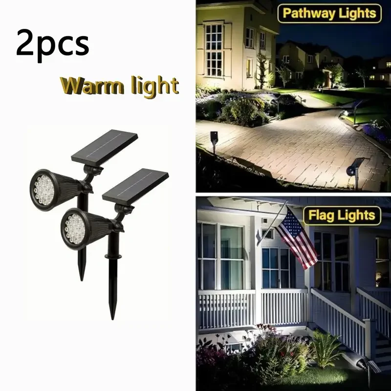 

2 уличных водонепроницаемых лампы с солнечными прожекторами IP65, лампы на флагштоке с солнечными прожекторами и прожекторами для ландшафтного освещения.