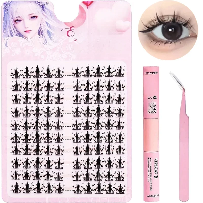 10-rzędowy wykwintny czarny zestaw do rzęs Anime - sztuczne rzęsy z klejem i uszczelniaczem, naturalny, dynamiczny, DIY Długość 10-13 mm — zdjęcie 2