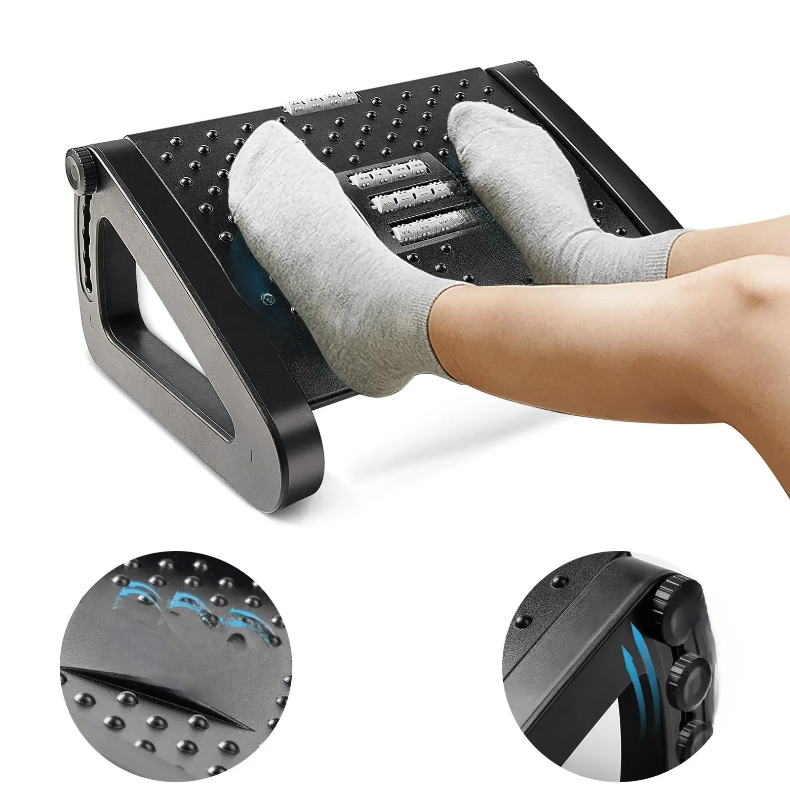 Voetsteun Voor Onder Bureau Verstelbare Voetsteun Ergonomische Voetkruk Massage Voor Drukverlichting Draagbare Voetenbank Beensteun Bureau - afbeelding 2