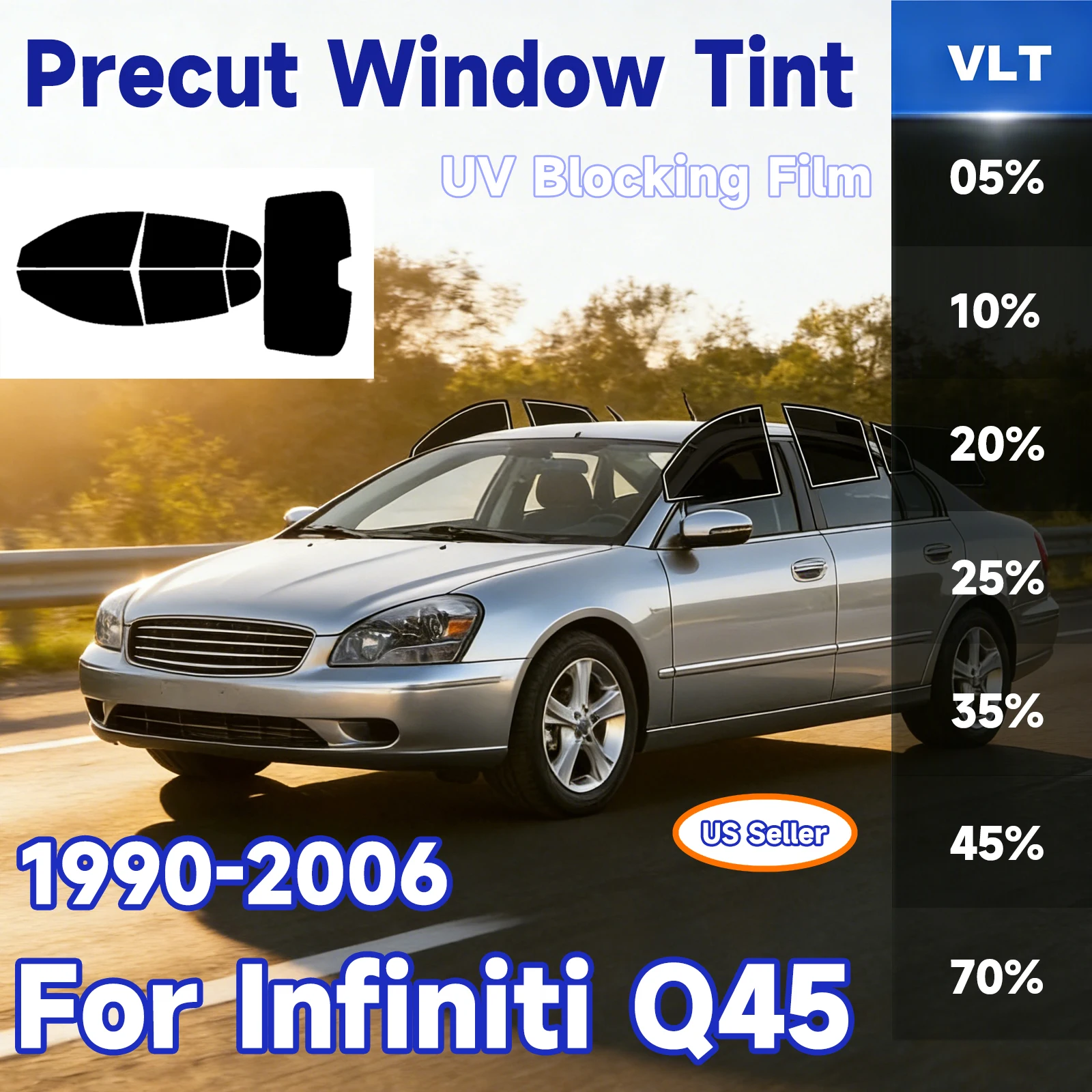 

Precut Window Tint Car for Infiniti Q45 1990-2006 Auto Sun Uv Block Heat & Glare 2Ply Window Protector Privacy Films Shade