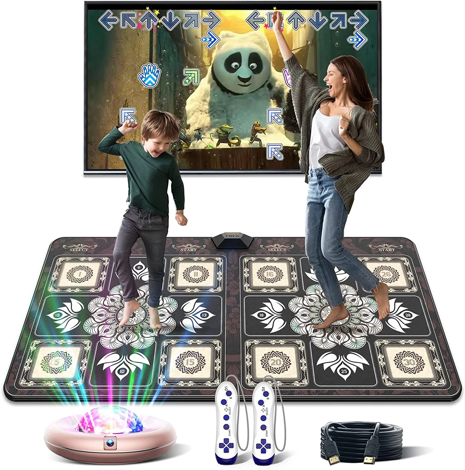 Dance Mat Game for TV/PC Family Sports Motion Sensing Game Double User with Two Wireless Handle Controllers Non-Slip Yoga Pads