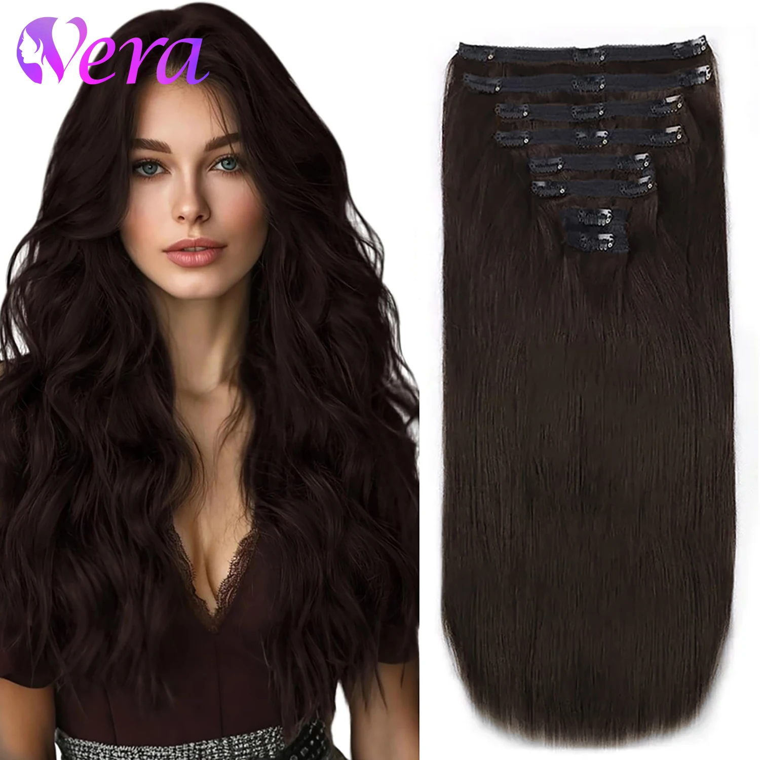 

8 шт., зажимы для наращивания волос Remy, темно-коричневые, 120 г/упак., настоящие заколки для человеческих волос для женщин, прямые зажимы для наращивания волос