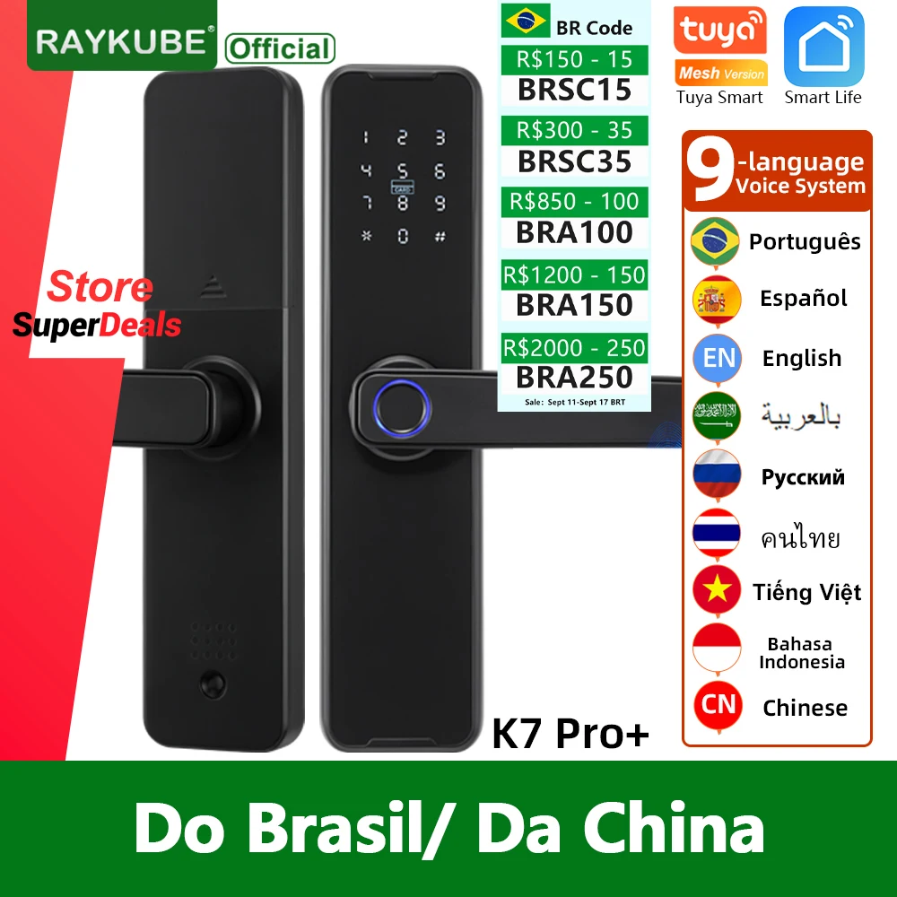 RAYKUBE Biometric Fingerprint Door Lock K7 Pro+ Black Smart Lock Tuya App Remote Unlocking Keyless Lock Electronic Door Lock
