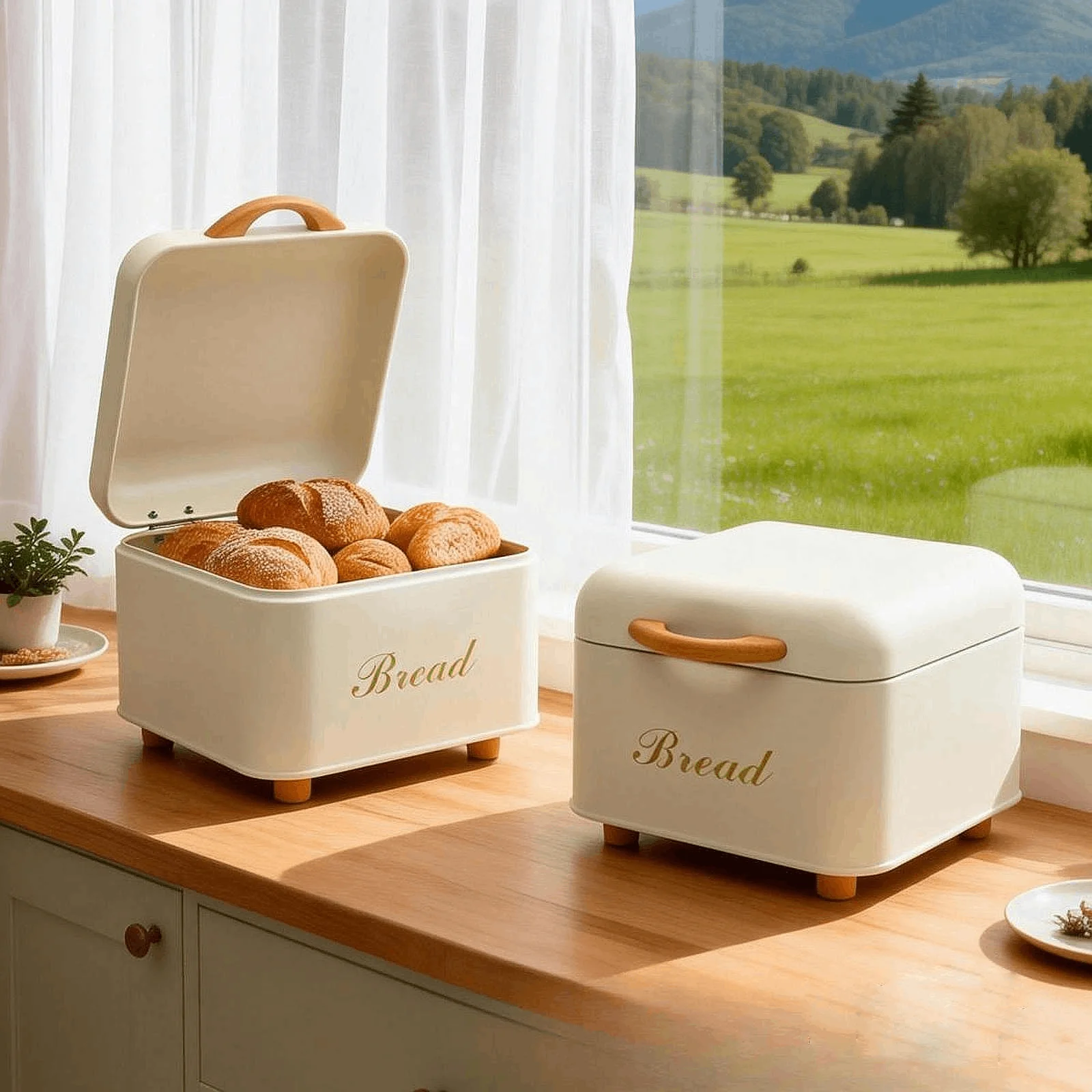 1pcs Bread Box Sturdy Small Bread Box Kitchen Counter Bread Bin For Bakery Baked Goods Countertop Flip-Top Square Storage Box