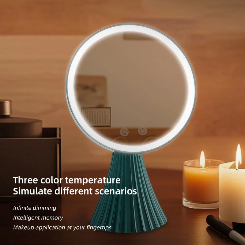 LED-Make-up-Spiegel, intelligent, verstellbar, dreifarbiges Licht, Schminkspiegel, Desktop, runder Desktop-Fülllichtspiegel, USB-Aufladung