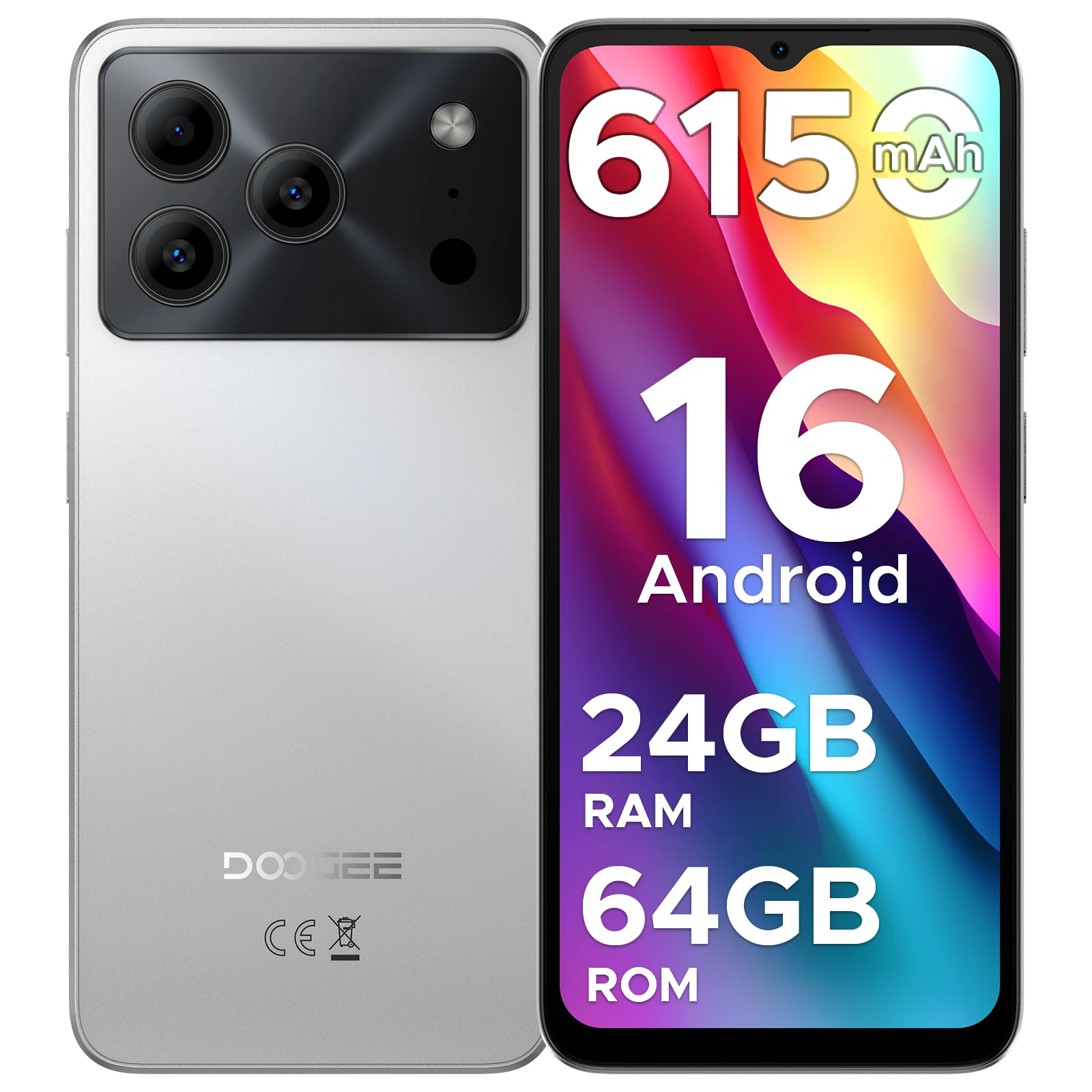 DOOGEE Note 56 Smartphone Android 16 6,56 inch HD+ 90Hz scherm 6150mAh batterij 3GB RAM 64GB ROM SC9863A Octa-Core Android telefoon