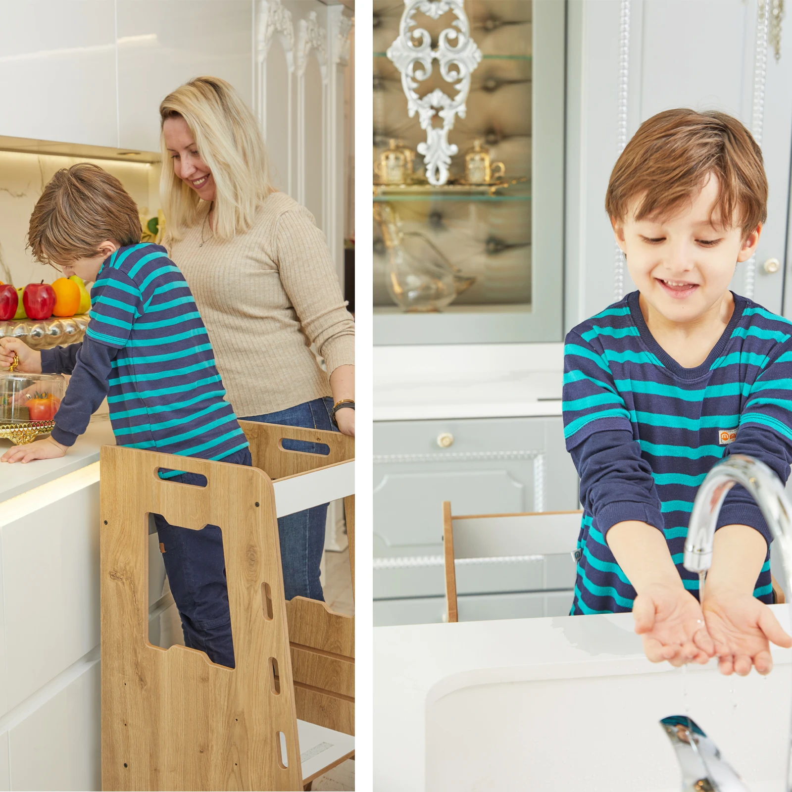 Kitchen Helper Tower, Montessori Learning Tower, Kitchen Safety Stool, Kids Adjustable Step Stool, Toddler Activity Tower