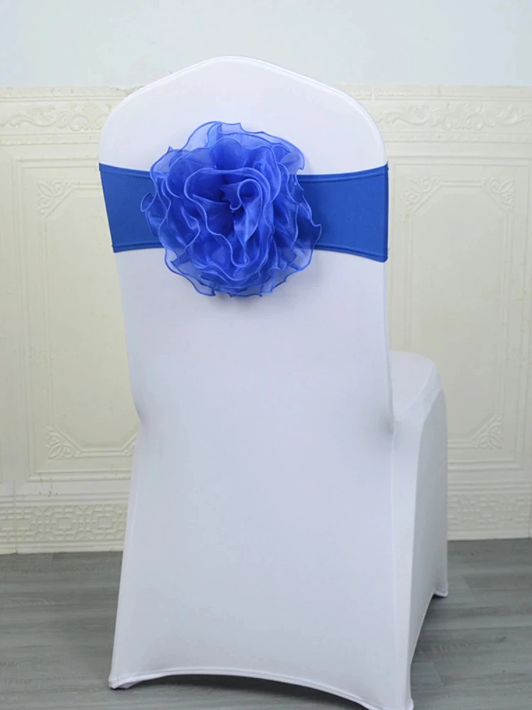 1pcs Chair Bands Tie Satin Knot Back Ribbon Big Flower Seat Belt Bow Sashes For Hotel Banquet Wedding Party Event Decorations