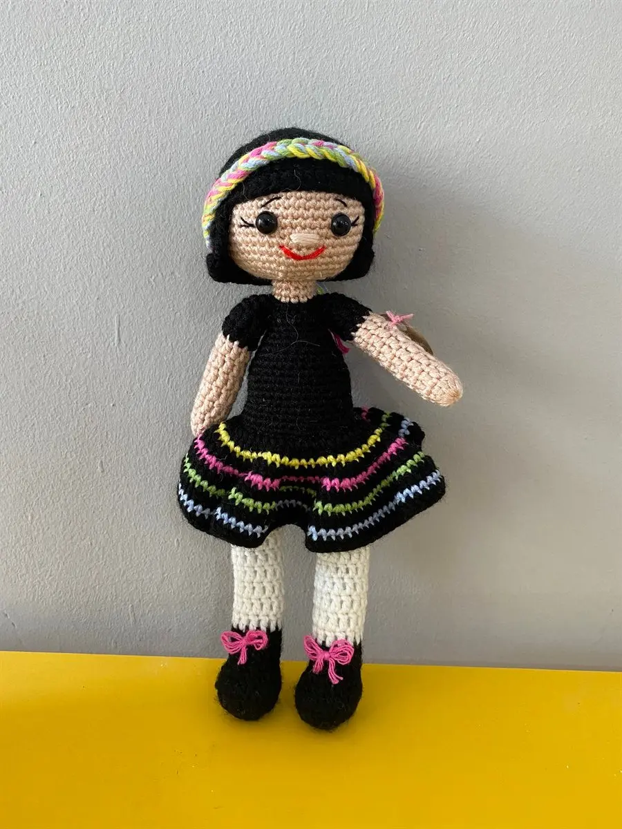 

Handmade Amigurumi Girl in Black Dress 22 cm