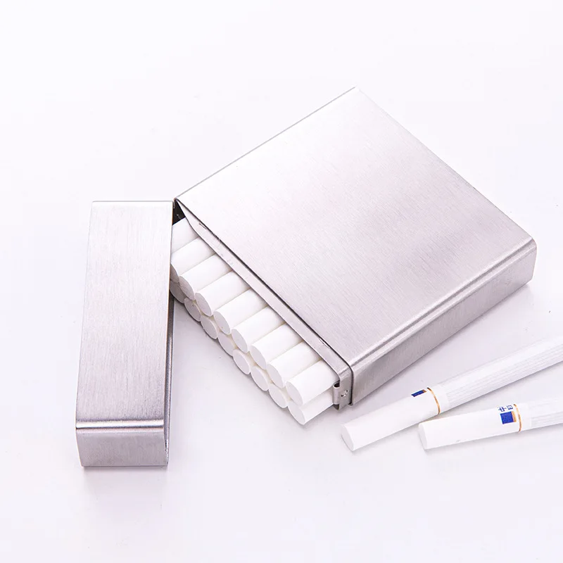 Men\'s Business Cigarette Case Metal Silver Stainless Steel Cigarette Box Holder Smoking Tobacco Accessories Man Gift