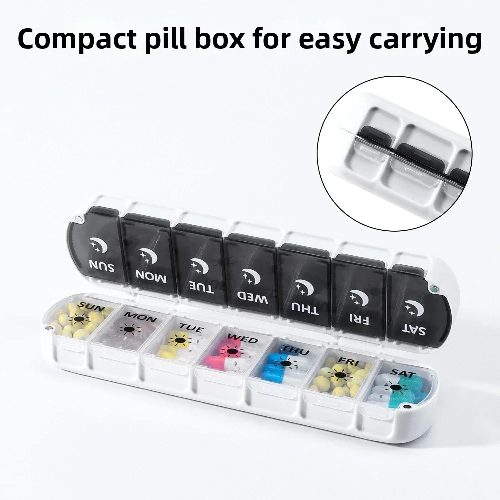 Weekly Pill Organizer Box For Seven Days Medicine Magnetic Storage Compact Lightweight Portable Daily Vitamin Container