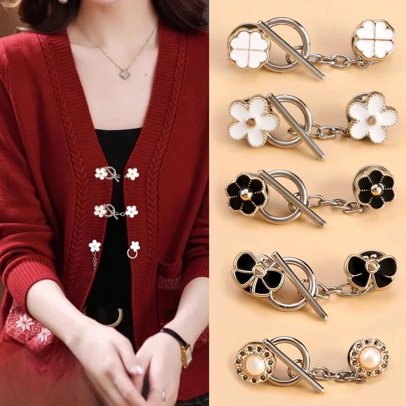 5 ensembles de vêtements boutonnés OT en métal sans couture, bouton mère, manteau, pull, Cardigan, bouton de broche décoratif pour femmes