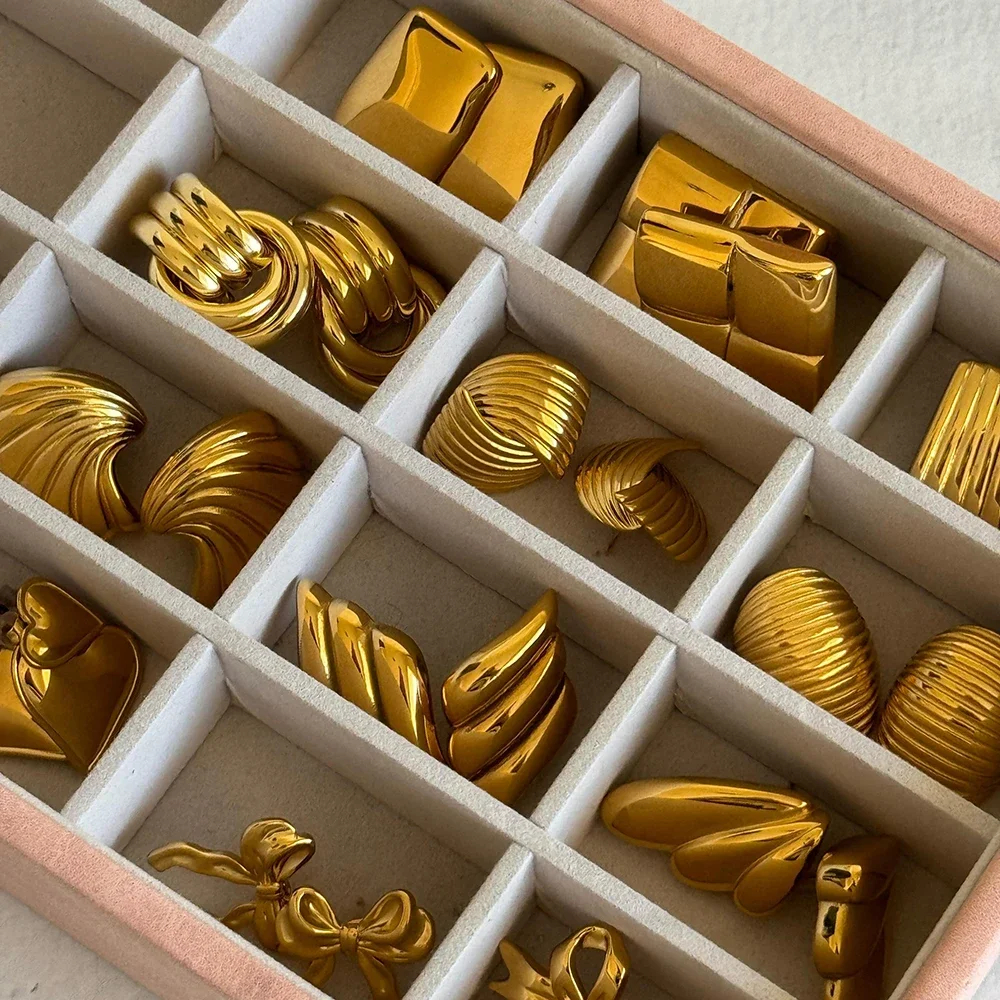 Brincos geométricos com textura de aço inoxidável, para mulheres, metal liso, banhado a ouro, nó