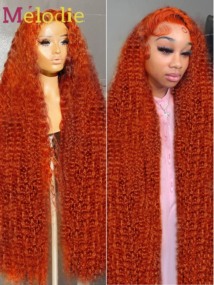 MELODIE 350 Orange Ginger Curly 13x6 HD Lace Front Human Hair Wigs Deep Wave 13x4 Frontal Wig 200 Density For Women 30 32 Inch