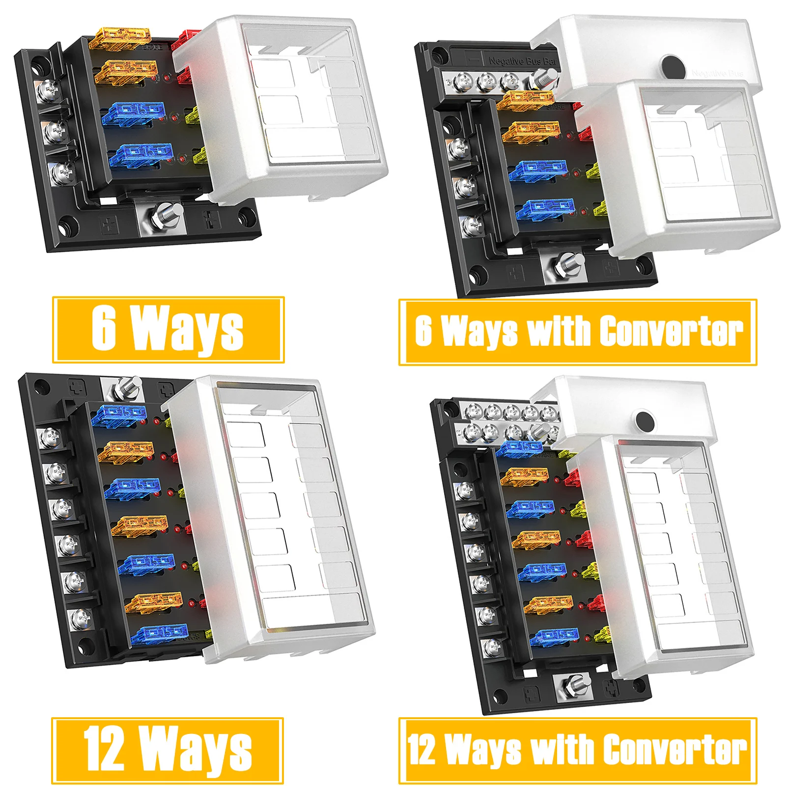 GIE.TOP Set DC12-32V 100A RV Truck Boat Yacht Conversion 6 12 Ways Fuse Box Block Holder with Blade Fuse Terminal Kit