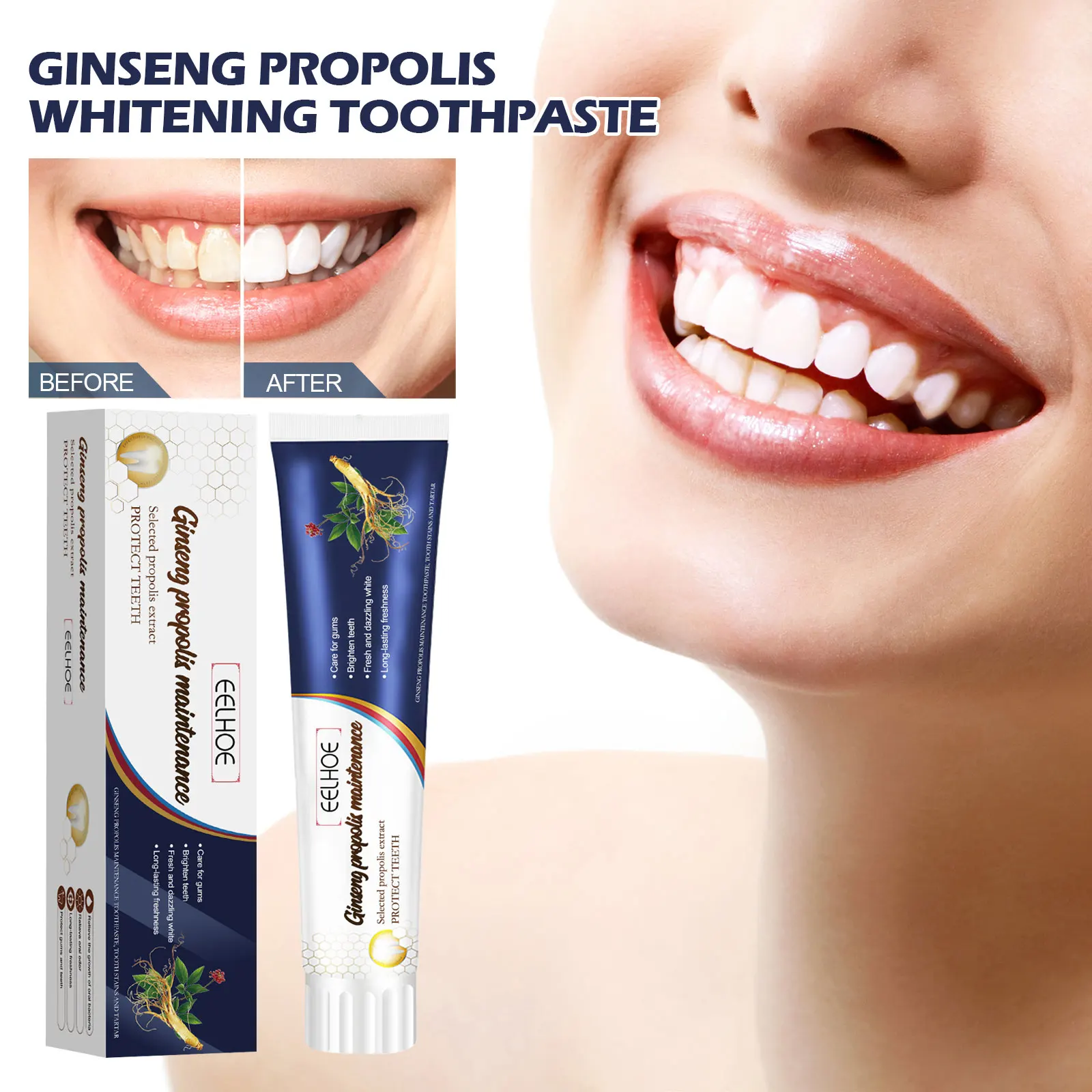 

EELHOE Ginseng Propolis Whitening Toothpaste Effectively Eliminating Bad Breath Remove Plaque Relieve Inflammations Gum Care