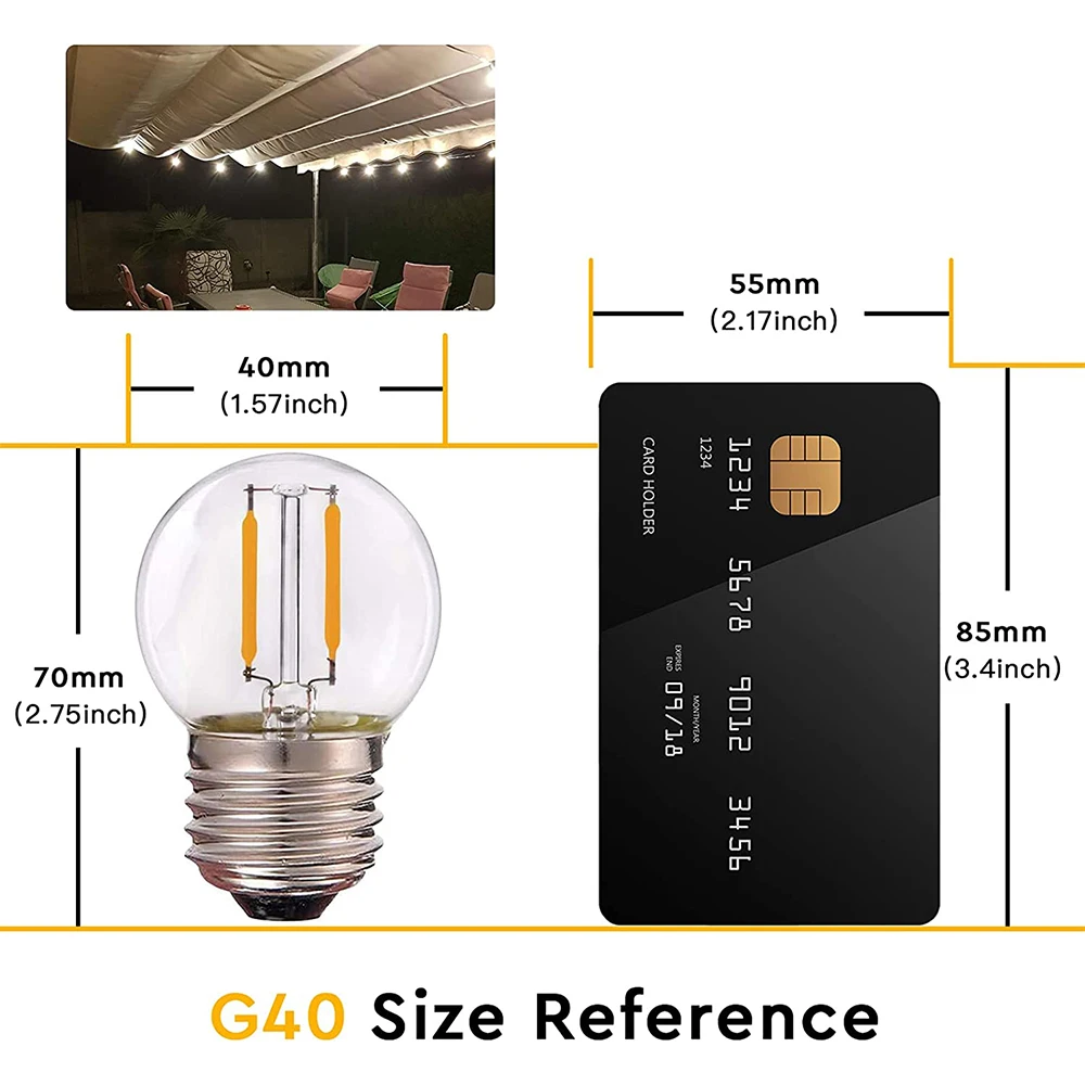 안전 저전압 LED 전구, 따뜻한 흰색 레트로 미니 글로브 에디슨 필라멘트 램프, 크리스마스 홈 장식, DC12V, 24V, G40, 1W, 15 개