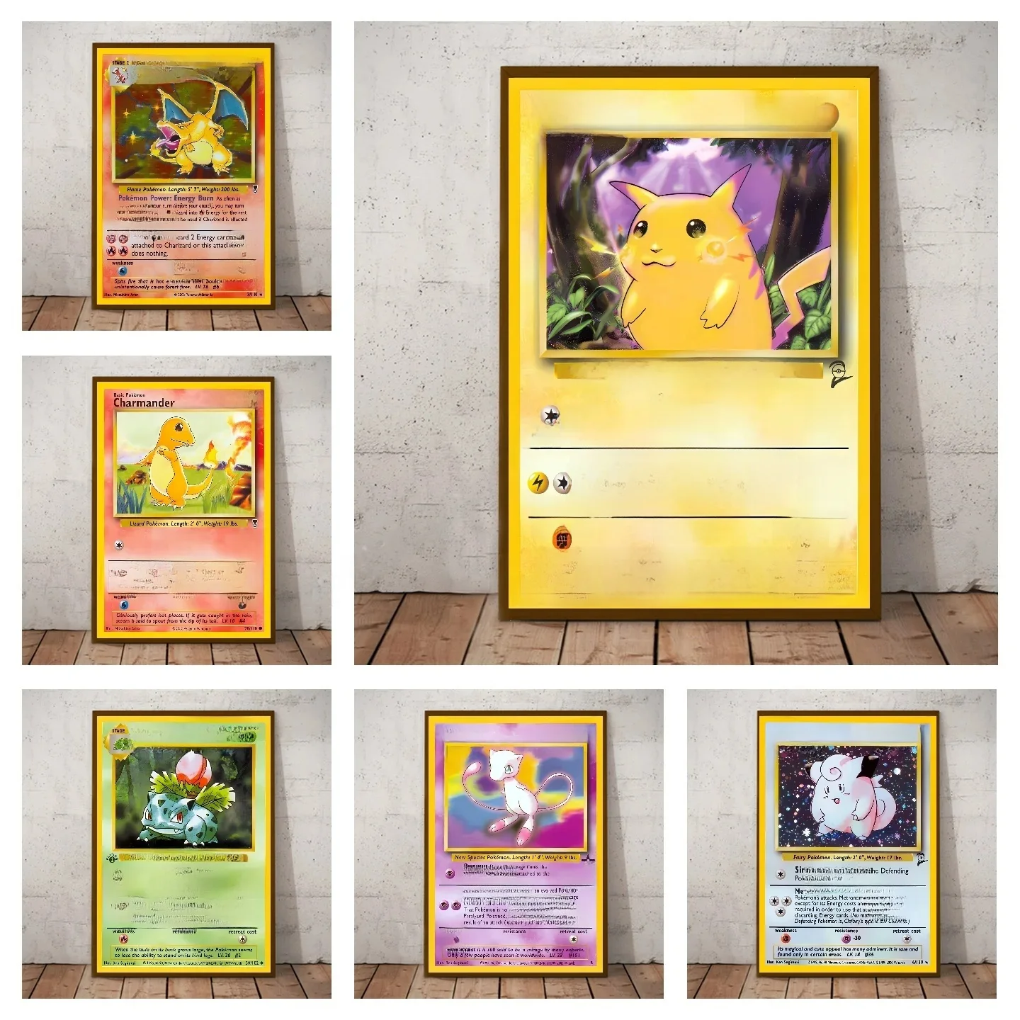 Ensemble de base Pokemon 1996 Jaar Engels Kaarten, toile brillante, affiche imprimée, aquarelle, tableau d'art mural, décoration de maison, cadeaux