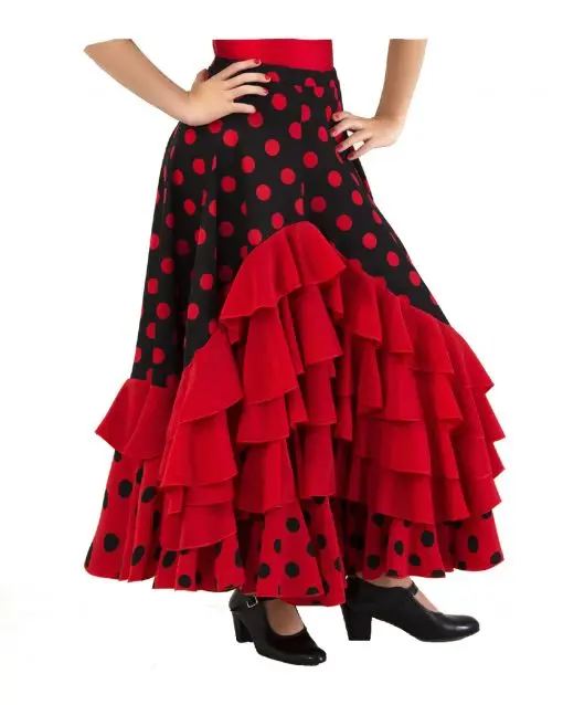 Girl's flamenco dance skirt sevillanas 5 ruffles with polka dots