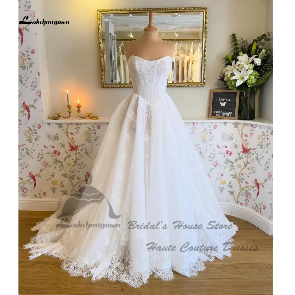 Lakshmigown Luxuriöse Spitzen-Hochzeitskleider für die Kirche, schulterfrei, 2026, Vestido, böhmische Landhaus-Brautkleider, trägerlos, maßgeschneidert – Detail 5