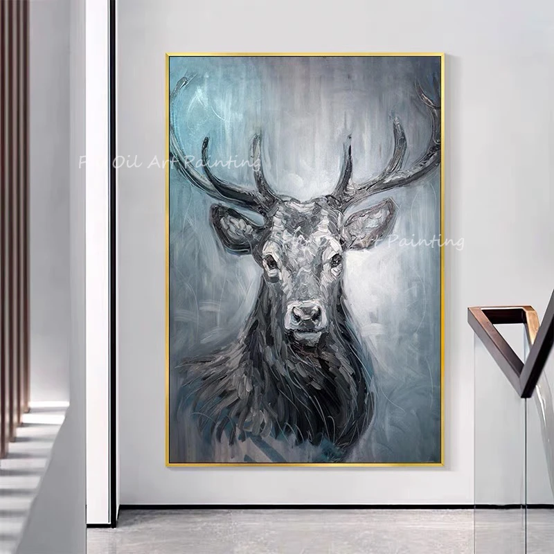 

New design of ox animal cool picture grey canvas modern Abstract 100% Hand Painted Oil Painting Large Size Thick Canvas Pictures