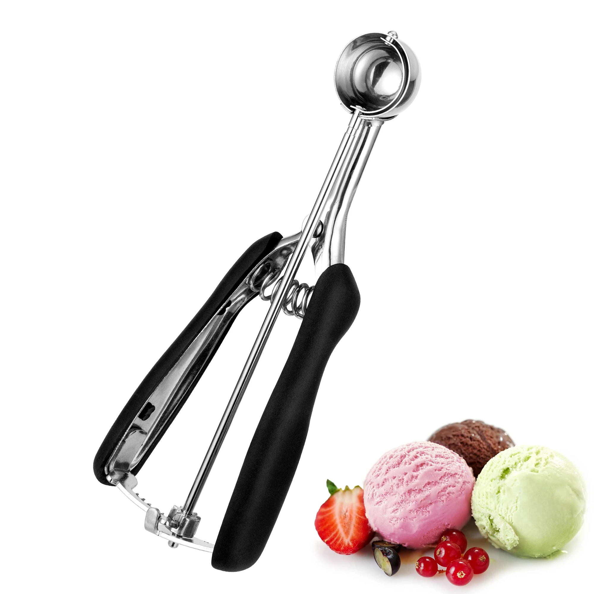 مغرفة آيس كريم صغيرة احترافية من الفولاذ المقاوم للصدأ 35 مم، مغرفة بولر البطيخ، مقابض ناعمة جيدة، إطلاق الزناد السريع