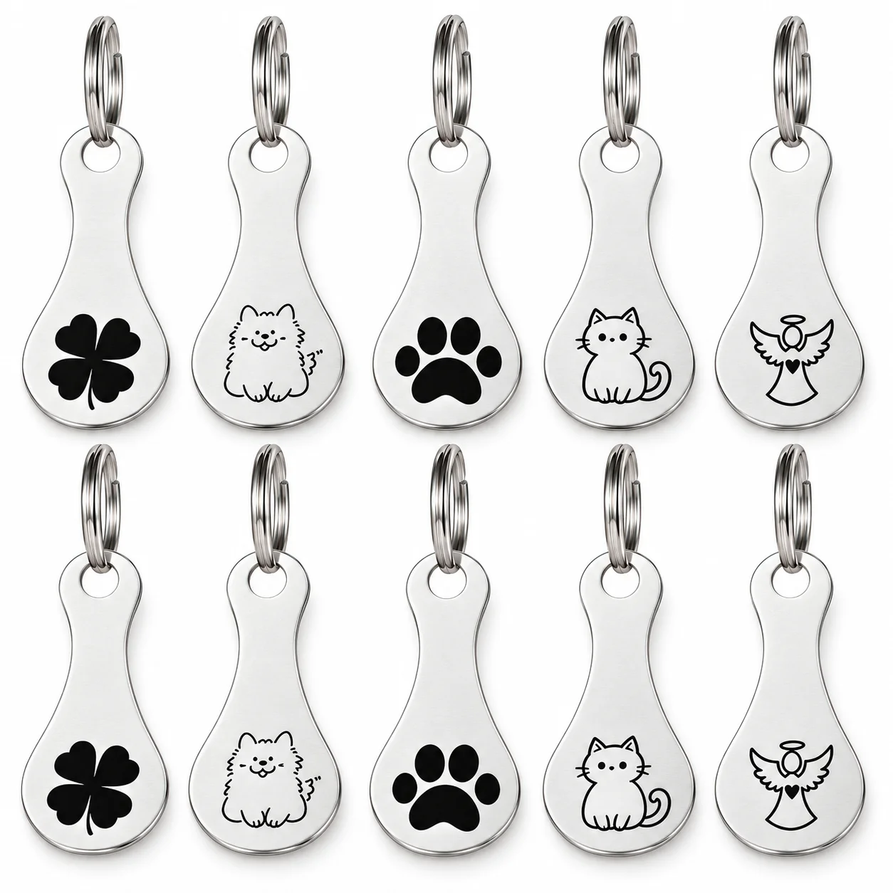 10pcs Metal Shopping Cart Token Keychains, Trolley Release Keys with Cat, Dog, Paw, Clover & Angel Designs, Reusable Grocery Too