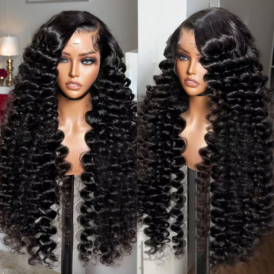 250 Density 13x6  Deep Wave Brazilian Human Hair Wig 5x5 Go Glueless HD Transparent Lace Baby Hair 13x4 Pre Plucked Human Hair Wigs  for Women Natural Black