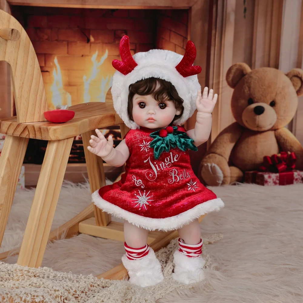 Navidad nuevo trébolay 18 pulgadas cuerpo completo vinilo realista Reborn Baby Doll Original realista ciervo felpa conjunto vinilo muñeca chico regalo