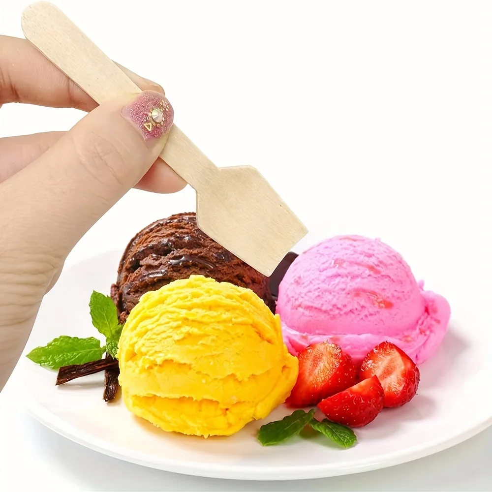 100pcs 3.9-inch mini wooden spoon Disposable square tasting spoon, sampling yogurt spoon, ice cream spoon