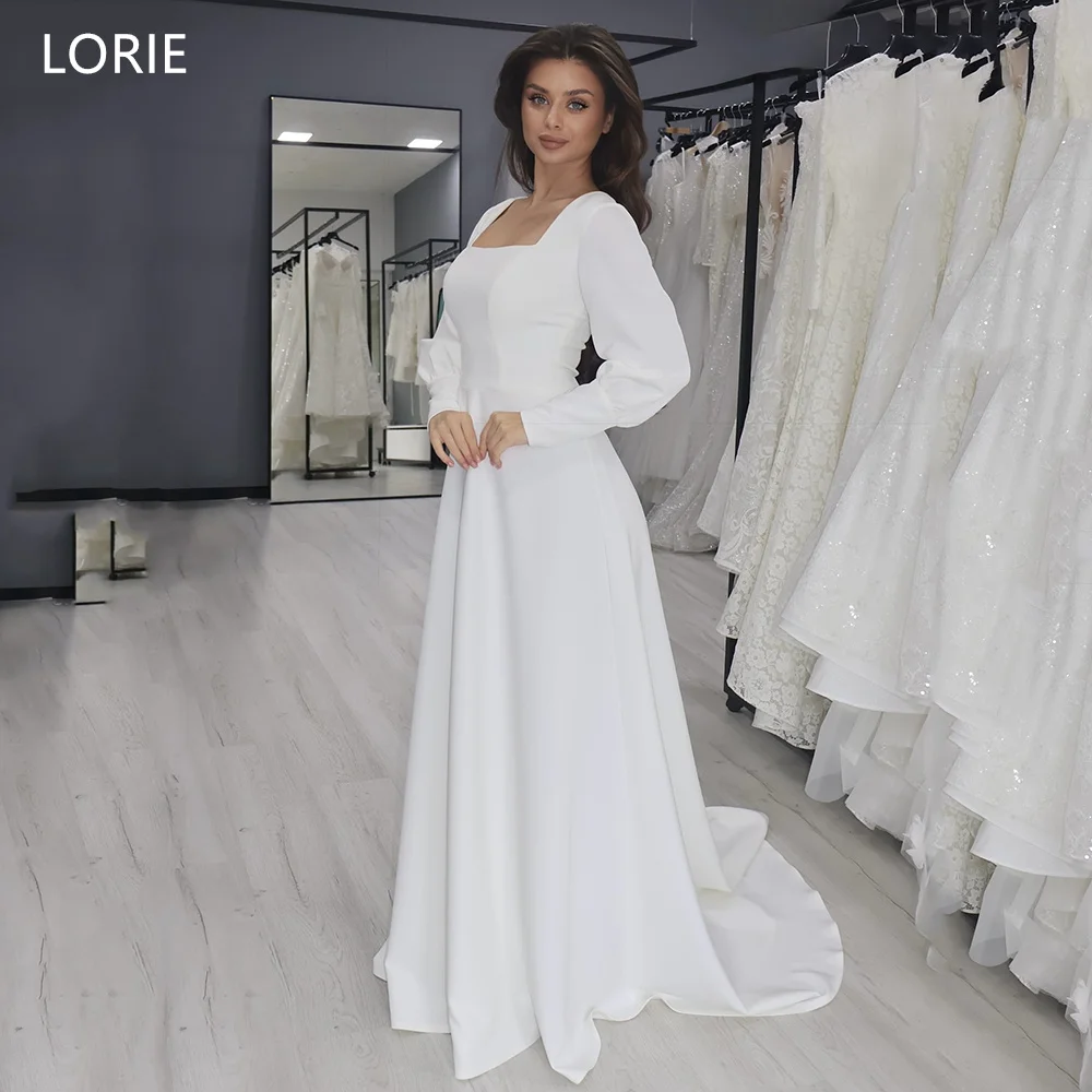

LORIE Elegant Square Collar Wedding Dresses A-Line Full Sleeves Bride Prom Gown Simple Long-Length Bridal Gowns Customized