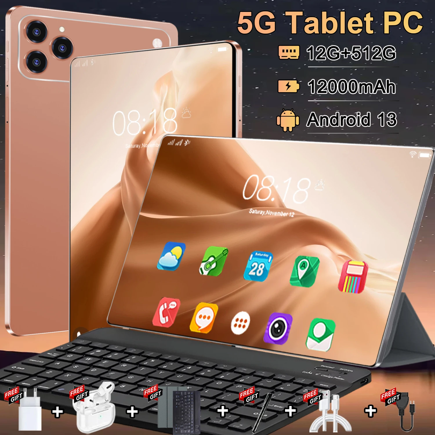 Tableta Android 2026, nuevo lanzamiento, 10.36 pulgadas, edición global, batería de 12000 mAh, 12 GB + 512 GB, Android 13.0 de 10 núcleos