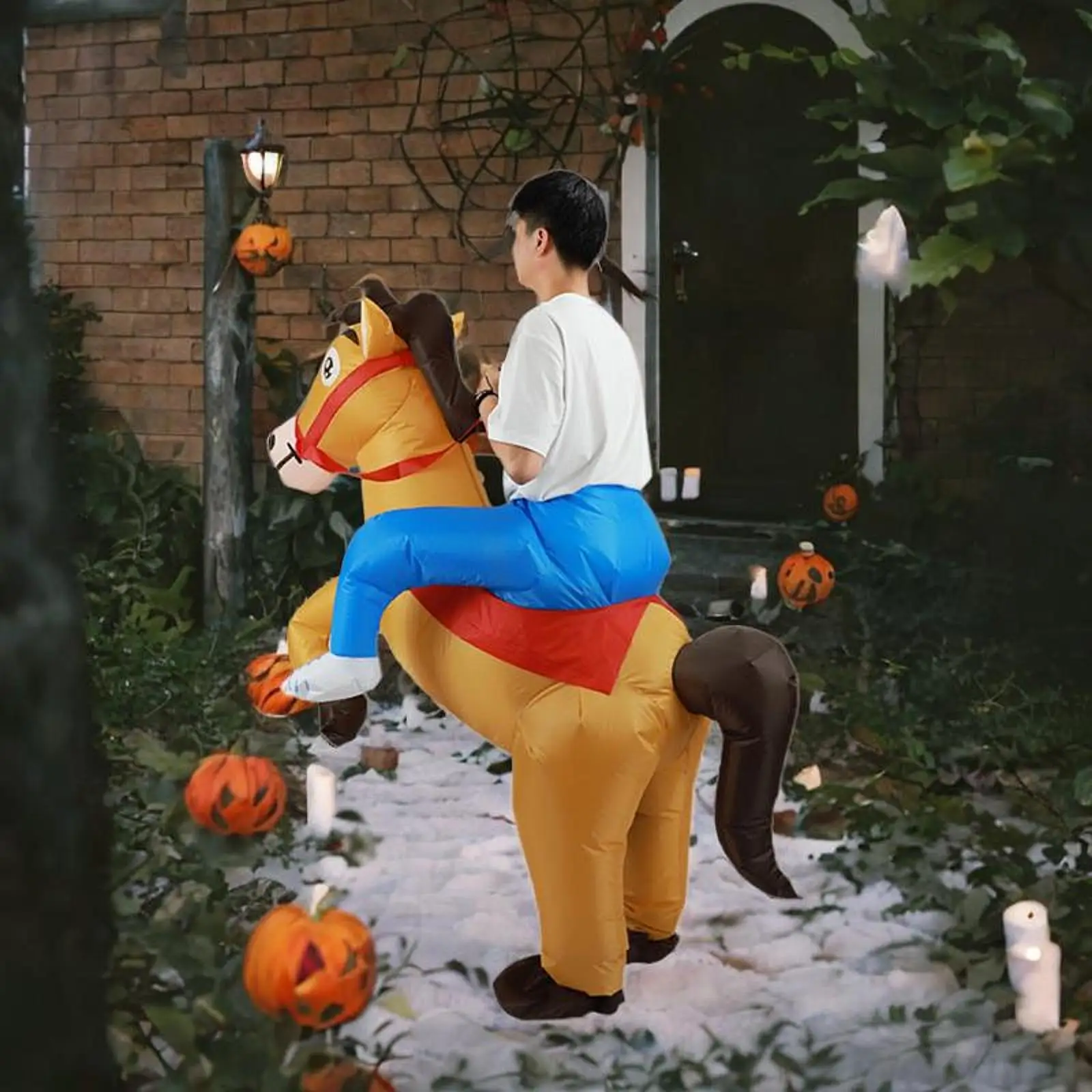 Disfraz de caballo inflable, disfraz de Halloween, Cosplay, paseo en Triceratops, traje inflable para actuación de Festival, Carnaval