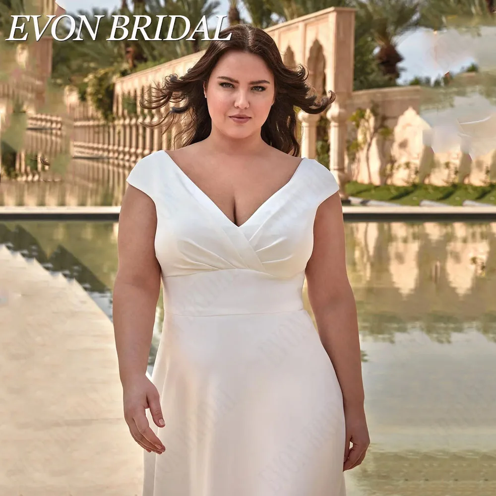 EVON BRIDAL Elegant Plus Size Satin Wedding Dress Gowns V-Neck Cap Sleeves Button vestidos novias boda Bride Gowns Custom Made