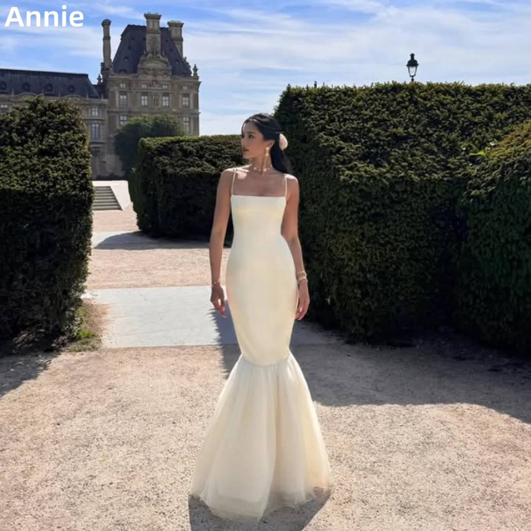 

Annie Exquisite Mermaid Prom Dresses Spaghetti Straps Lvory Evening Dresses Tulle Princess Robes De Soirée Customized