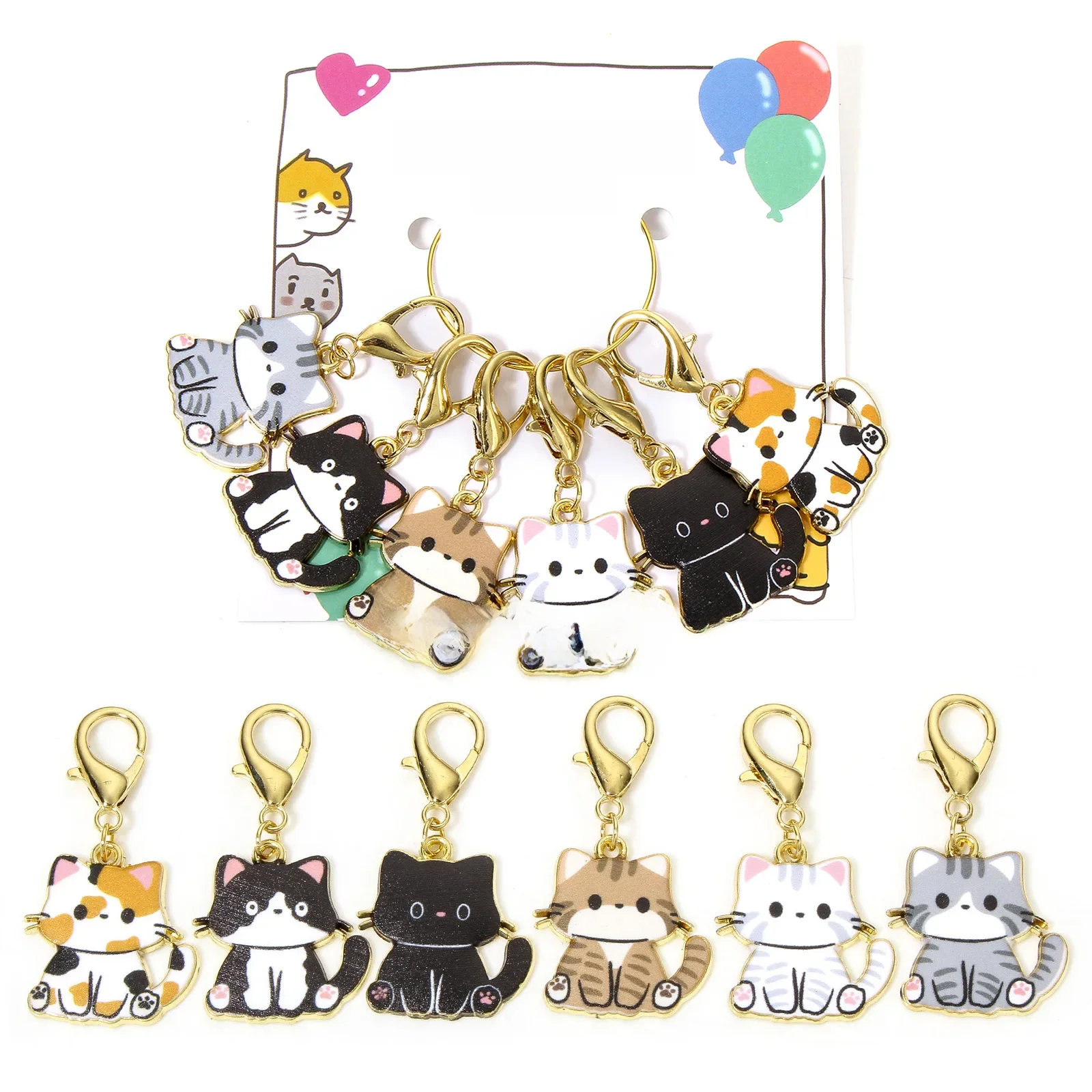 1 ensemble (6 pièces/ensemble) marqueurs de points de tricot en alliage à base de Zinc et en alliage à base de fer chat Animal couleur or émail pour marqueur artisanal de bricolage