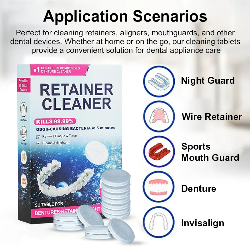 Efferdent Denture& Retainer Cleanser TabletsTravel Size Braces Cleaning Tablets for Sensitive Gums, Stain Removal & Fresh Breath