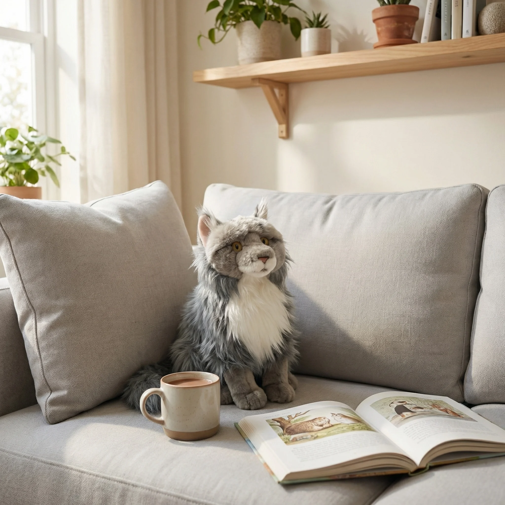 26,9 cm Lebensechte Maine Coon Katzenfigur, Realistische Kunstkatzen-Dekoration für Zuhause, Tier-Ornament Geschenk – Detail 2