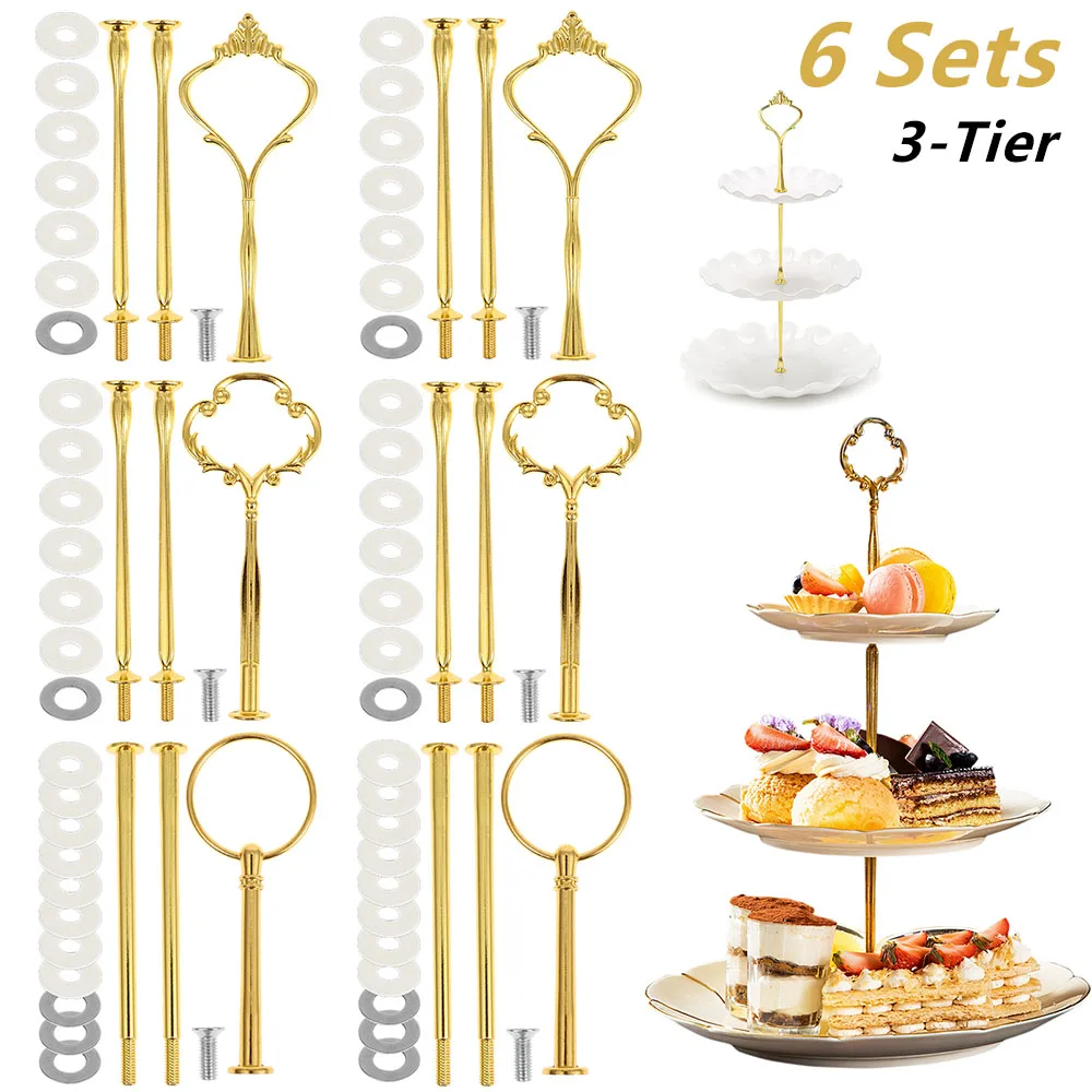 6 Sets 3 Tier Cake Stand Hardware Kit Metal Tiered Tray Hardware Fittings Set Portable DIY Cake Stand Accessories for Home Party
