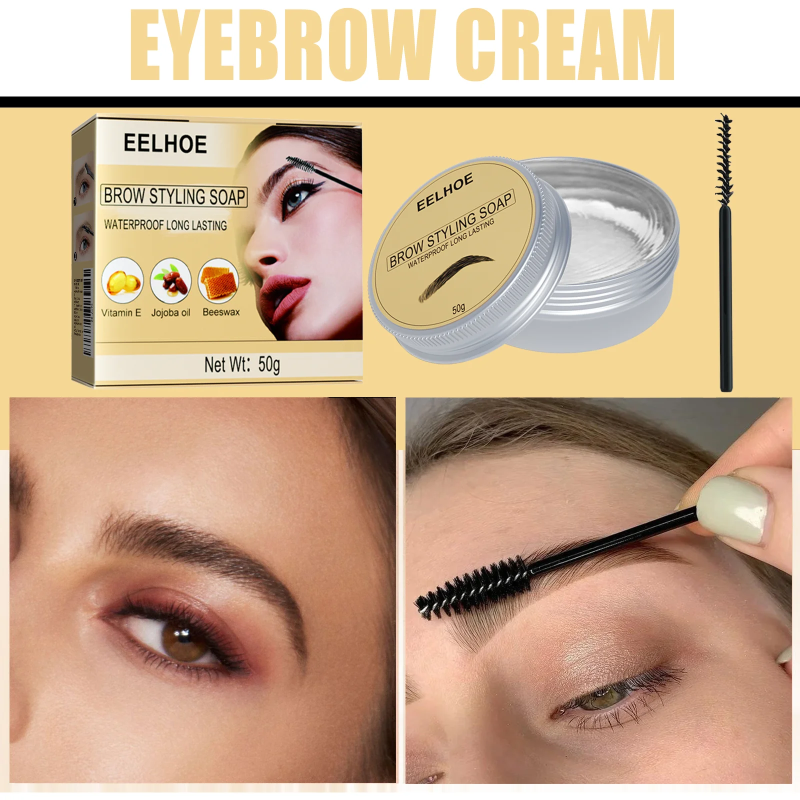 Gel para estilo de sobrancelha, cria forma perfeita de sobrancelha, charme natural aprimorado, pasta de estilo de beleza leve e à prova d'água de longa duração