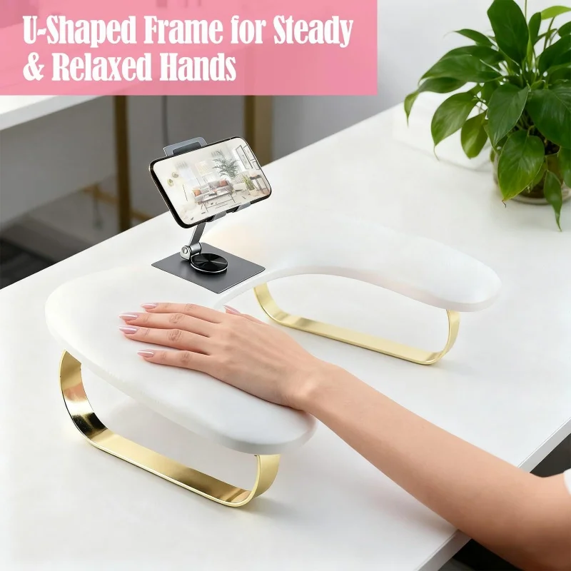 Salon Nail Art Hand Rest with Phone Holder PU Leather Manicure Tool for Home Nail Pillow Table Desktop for Nail Art DIY