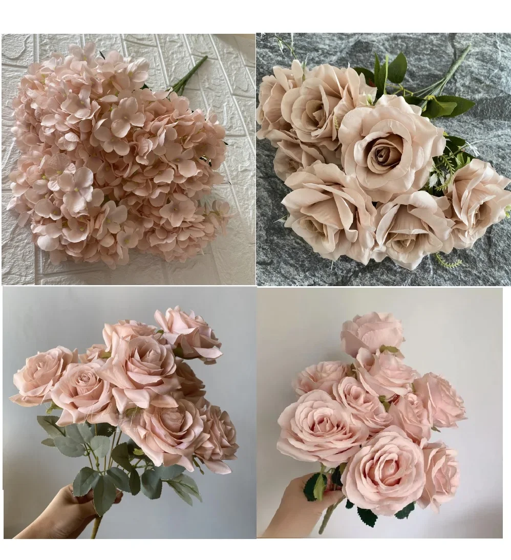 Décor de mariage Rose poussiéreux rose blush nu café clair riz blanc artificiel rose fleur rangée route guide fleur s livraison directe