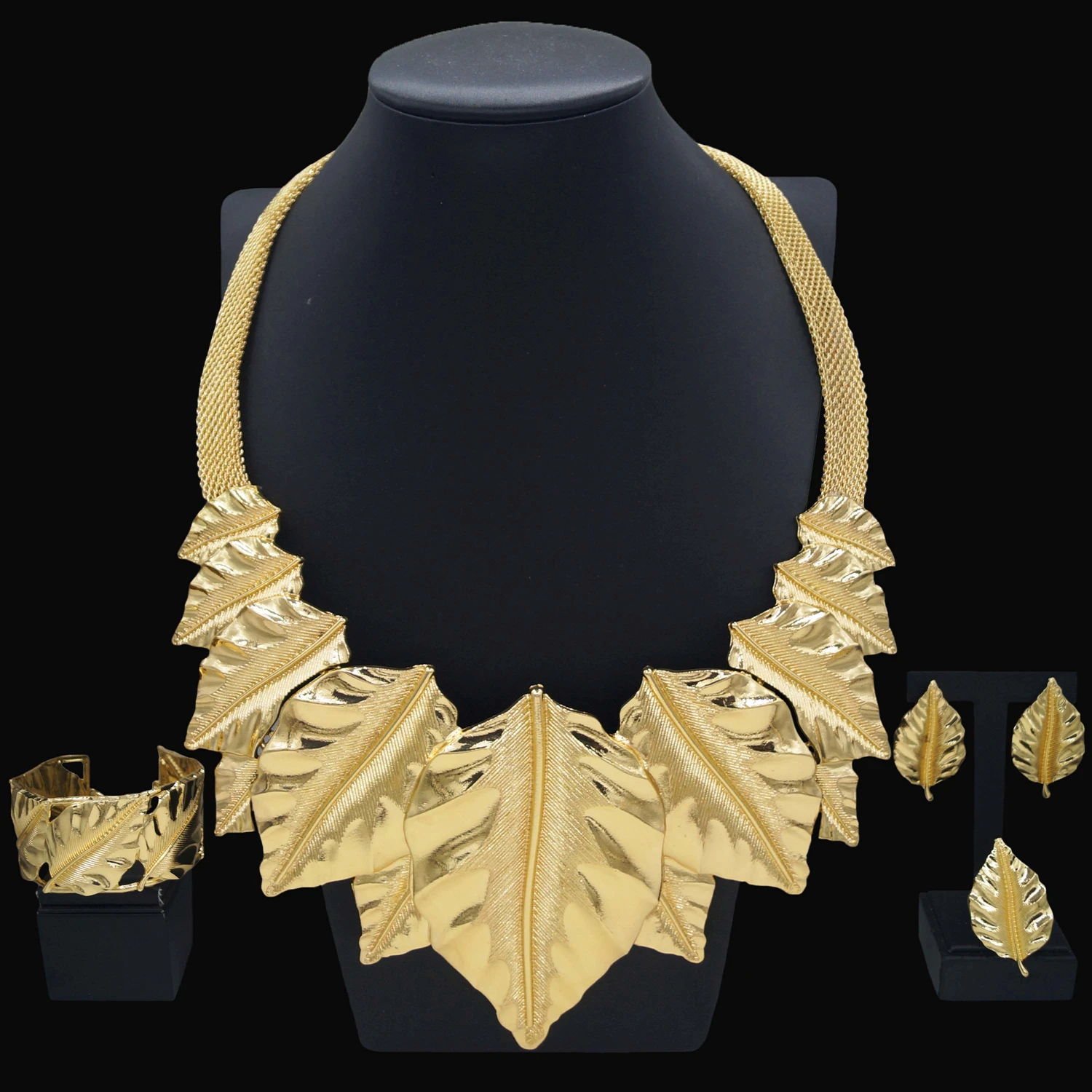 Jewelry Set Women Big Leaf Necklace Leaf Earrings Ring Bracelet Women Dubai  Designer Italian Original Jewelry