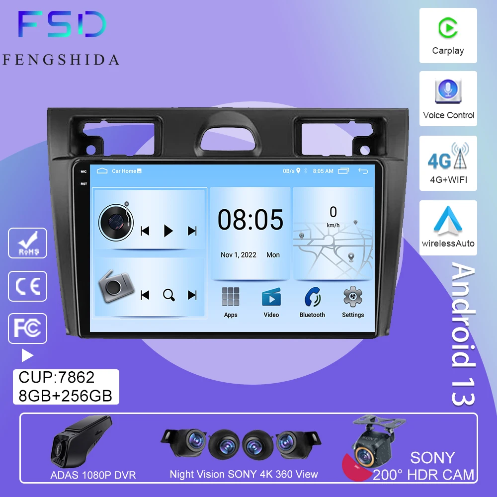 

Android 13 Car Radio For Ford Fiesta Mk VI 5 Mk5 2002-2008 Multimedia GPS Navigation Player Stereo Carplay Androidauto NO 2 DIN