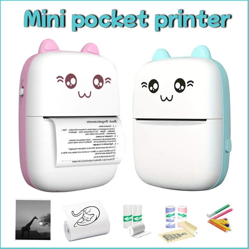 Thermal Mini Printer Portable Inkless Sticker Small Pocket Printer Kid DIY 57mm Photo Printing Printer Christmas Halloween Gift