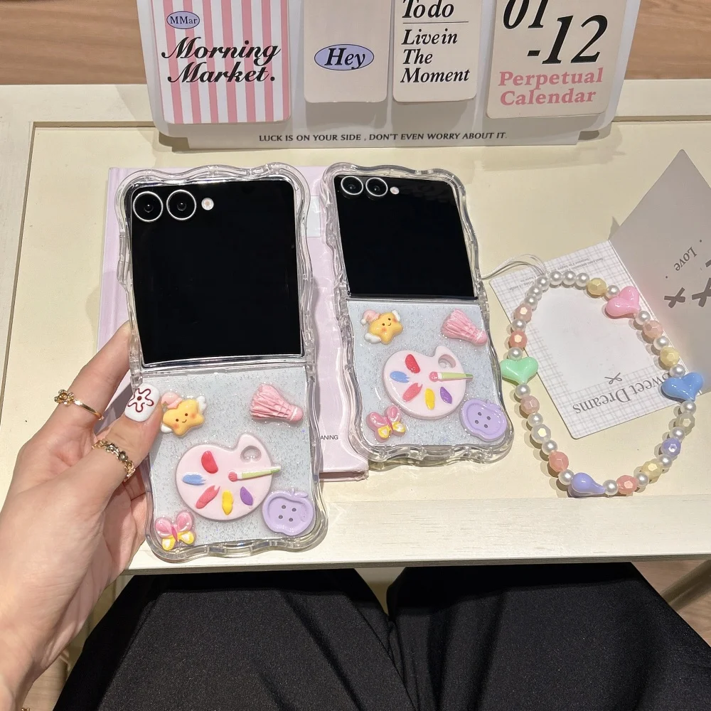 

Cute colorful oil painting disk mobile phone case,suitable for Samsung Z Flip3/4/5/6/7,Korea INS new shock-proof protective case