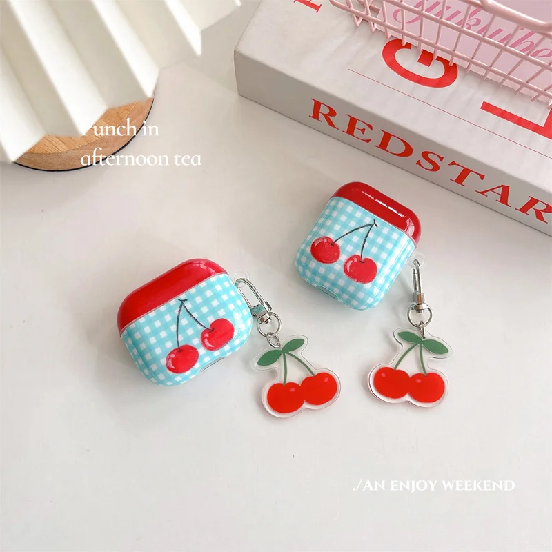 Ins contrast color plaid cherry for airpods1 2 3 earphone cover airpodspro2 new Apple wireless Bluetooth anti-fall earphone case