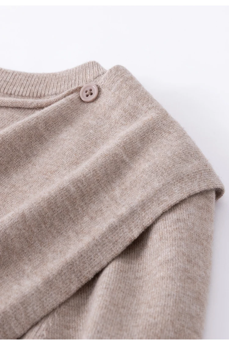 MZ62030 Damen-Strickjacke aus Kaschmir-Modal-Mischung, Langarm, Rundhalsausschnitt, Knopfverschluss, mit abnehmbarem, drapiertem Schultertuch – Detail 17