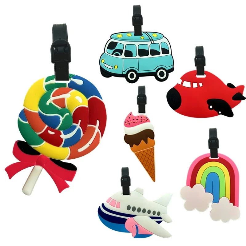 Étiquette de bagage en forme de crème glacée mignonne, conception d'image de dessin animé pour enfants et filles, document de voyage et clip d'adresse en PVC durable, adapté